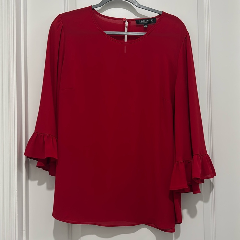 Women’s Eloquii red top with ruffle sleeves - size 16